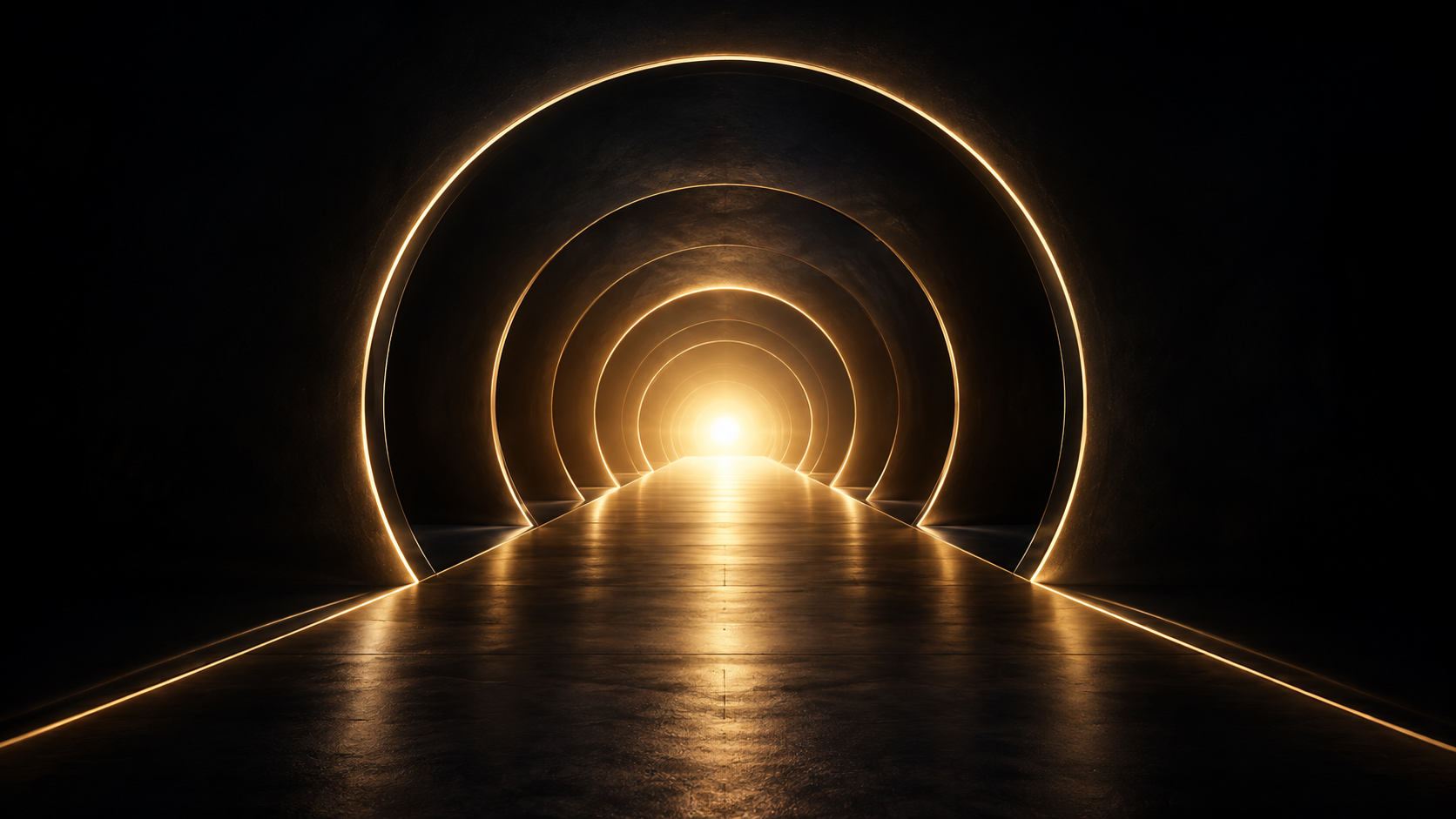 Glowing golden tunnel and path of light